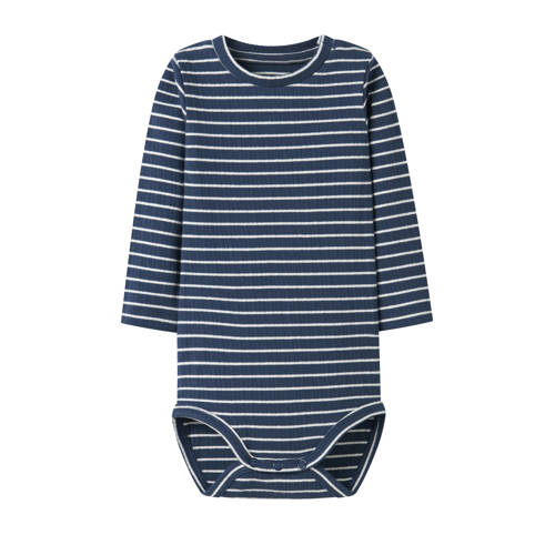 NAME IT BABY romper donkerblauw Jongens Stretchkatoen Ronde hals Streep - maat 56 afbeelding