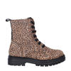 Nelson Kids suède veterboots met panterprint beige/zwart