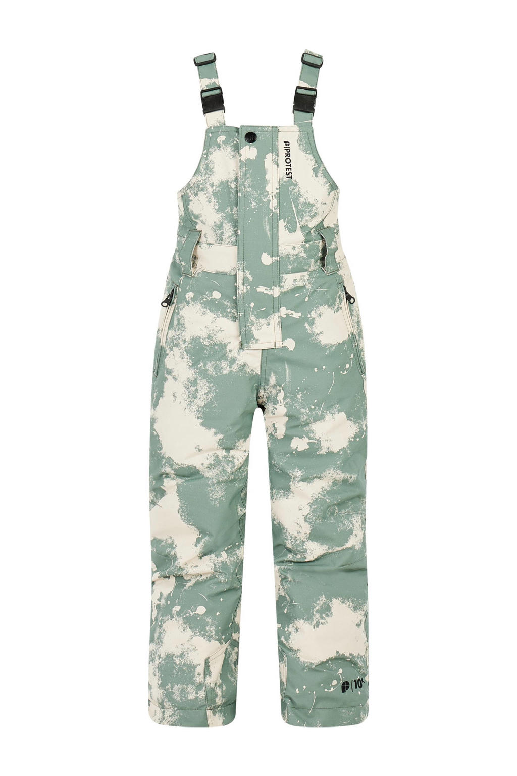 Groen en ecru jongens Protest ski sjalopette PRTBenny van polyester met rits met windvanger en camouflageprint