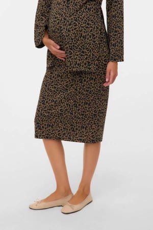 zwangerschaps midi rok met panterprint bruin