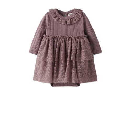LIL' ATELIER BABY korte jurk fijn gebreid oudroze Meisjes Stretchkatoen Ronde hals