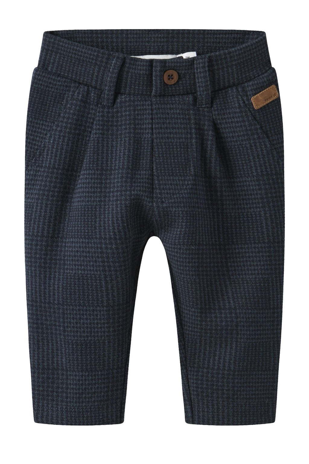 Donkerblauwe jongens NAME IT BABY straight casual broek van katoen met regular waist, rits- en knoopsluiting en ruitenprint