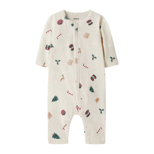 NAME IT BABY baby kerstpyjama ecru Jongens/Meisjes Stretchkatoen Ronde hals