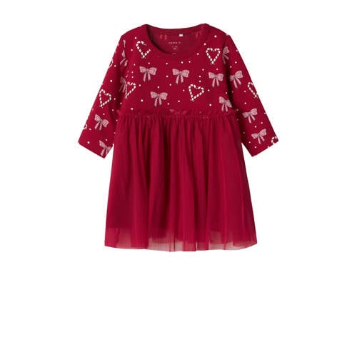 NAME IT BABY midi jurk rood Meisjes Stretchkatoen Ronde hals All over print - maat 62 afbeelding