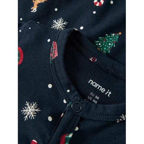 NAME IT BABY baby kerstpyjama donkerblauw Jongens/Meisjes Stretchkatoen Ronde hals
