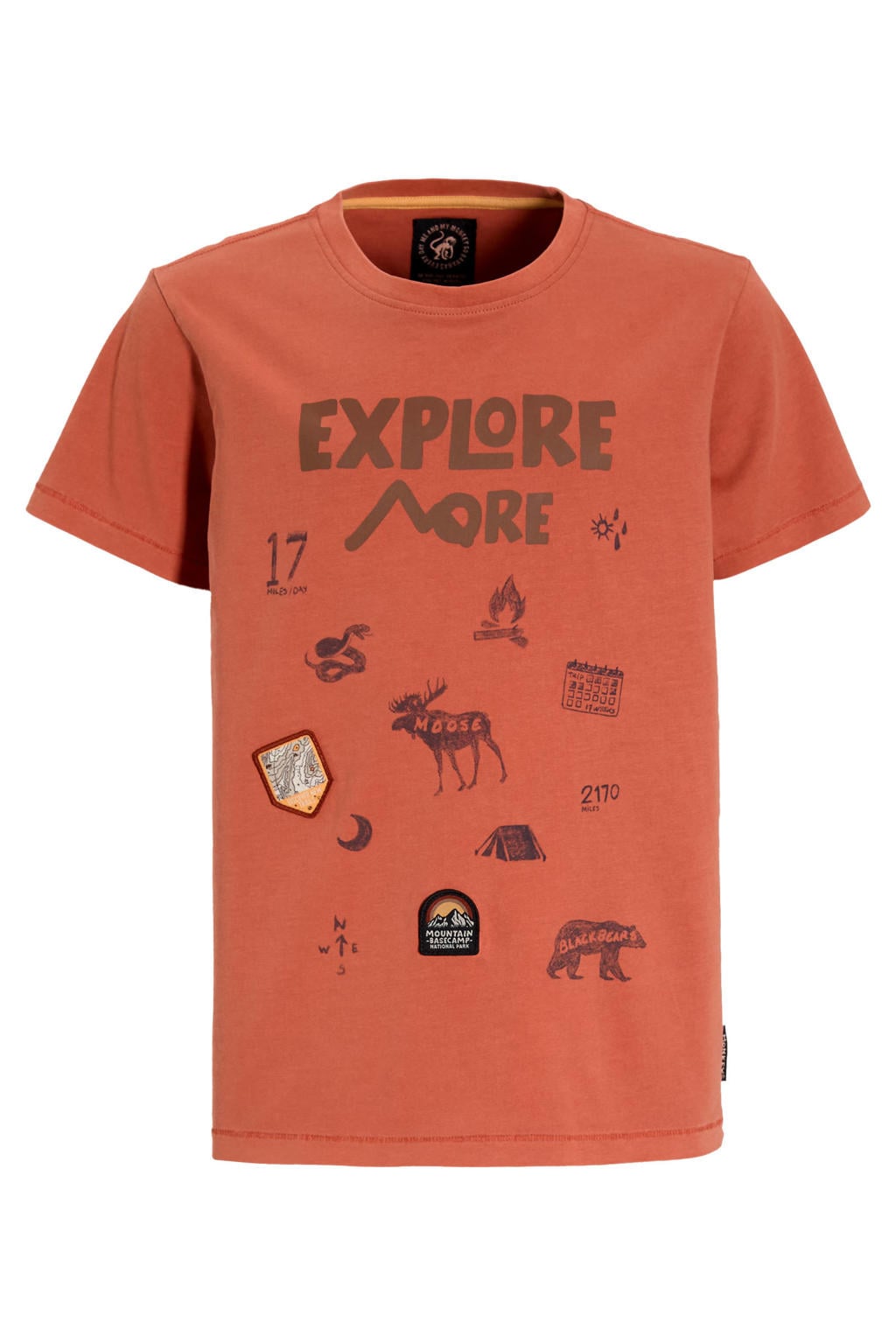 Oranje jongens Me & My Monkey T-shirt van katoen met printopdruk, korte mouwen en ronde hals