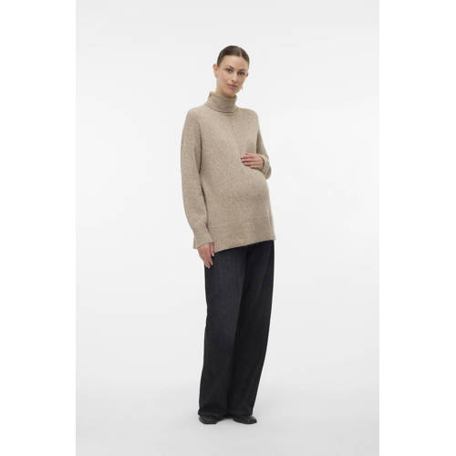 VERO MODA MATERNITY zwangerschaps trui beige gebreid Bruin Dames Polyester Col - maat L afbeelding