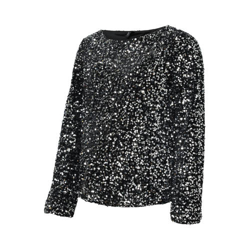 VERO MODA MATERNITY zwangerschaps glitter top zwart met pailletten Dames Polyester Boothals - maat M afbeelding