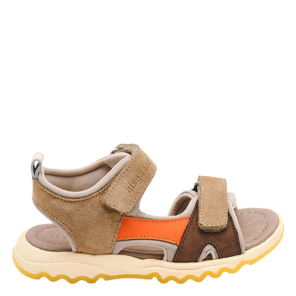 Bruin en oranje jongens Bisgaard leren sandalen met klittenband