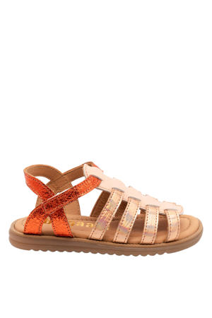leren sneakers metallic roze/oranje