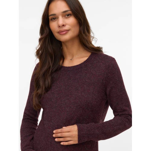 VERO MODA MATERNITY zwangerschaps korte jurk gebreid donkerrood Dames Polyester Ronde hals