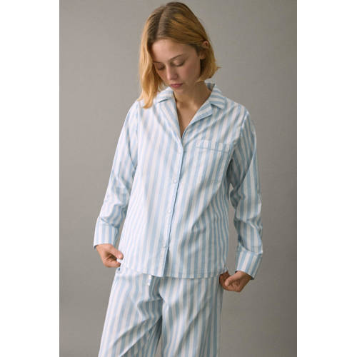 MANGO TEEN pyjamaset lichtblauw gestreept Pyjamatop Meisjes Katoen Streep - maat 164(S) afbeelding