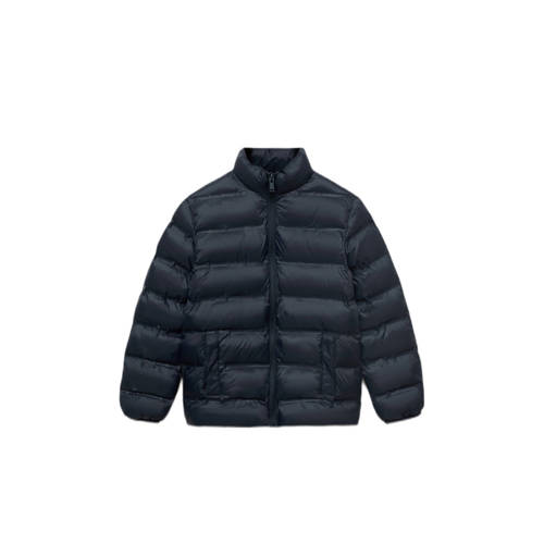 Mango Kids gewatteerde jas donkerblauw Jongens Polyamide Opstaande kraag - maat 140 afbeelding