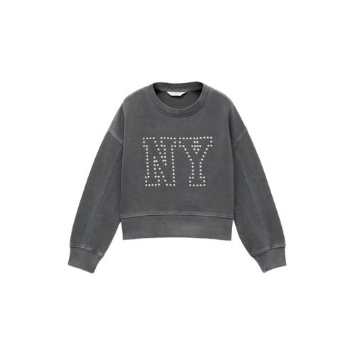 Mango Kids sweater antraciet Grijs Tekst - maat 140 afbeelding