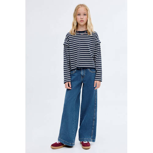 Mango Kids wide leg jeans medium blue denim Blauw Effen - maat 122 afbeelding