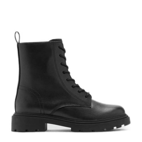 Mango Kids leren veterboots zwart Meisjes Leer Effen