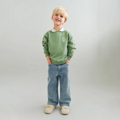 Wheat wide leg jeans blauw Jongens/Meisjes Katoen Effen - maat 152 afbeelding