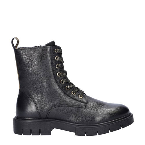 Nelson Kids leren veterboots zwart Meisjes Leer Effen - maat 39 afbeelding