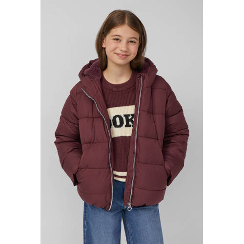 s.Oliver gewatteerde winterjas donkerrood Meisjes Polyester Capuchon Effen - maat 134/140 afbeelding