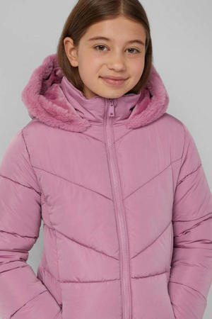 lange gewatteerde winterjas roze