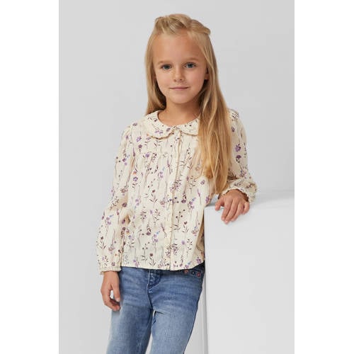s.Oliver gebloemde blousetop ecru Meisjes Katoen Peter Pan-kraag Bloemen