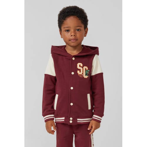s.Oliver sweatvest donkerrood Jongens Katoen Capuchon Printopdruk