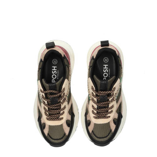 POSH by Poelman chunky sneakers zwart/beige Meisjes Imitatieleer Meerkleurig