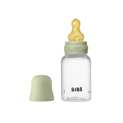 BIBS Babyfles 150 ml - Sage - met latex speen en opvouwbare trechtertje