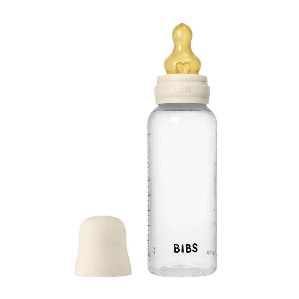BIBS Babyfles 270 ml - Ivory - met latex speen en opvouwbare trechtertje
