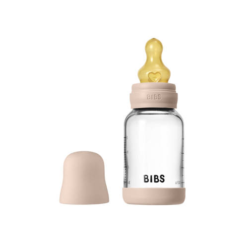 BIBS Glazen Babyfles - 120 ml - Blush - met latex speen en opvouwbare trechtertje