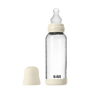 Glazen Babyfles - 240 ml - Ivory - met silicone speen en opvouwbare trechtertje