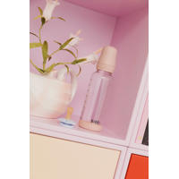 thumbnail: BIBS Glazen Babyfles - 240 ml - Blush - met latex speen en opvouwbare trechtertje