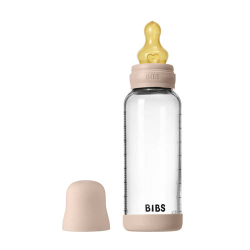 BIBS Glazen Babyfles - 240 ml - Blush - met latex speen en opvouwbare trechtertje