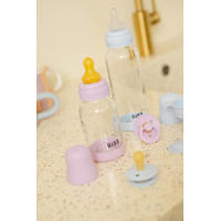 thumbnail: BIBS Glazen Babyfles - 240 ml - Blush - met silicone speen en opvouwbare trechtertje