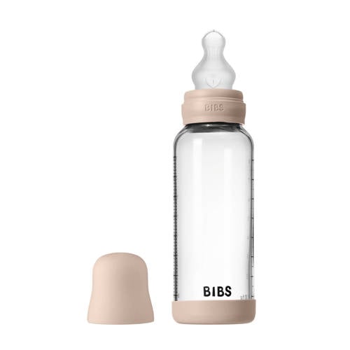 BIBS Glazen Babyfles - 240 ml - Blush - met silicone speen en opvouwbare trechtertje