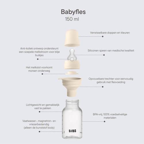 BIBS Babyfles 150 ml - Blush - met silicone speen en opvouwbare trechtertje