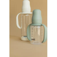 thumbnail: BIBS Glazen Babyfles - 120 ml - Sage - met silicone speen en opvouwbare trechtertje