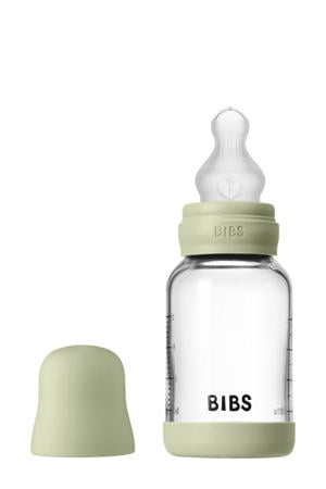 Glazen Babyfles - 120 ml - Sage - met silicone speen en opvouwbare trechtertje