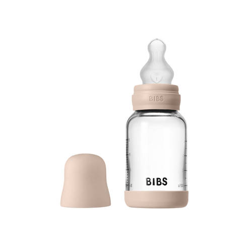 BIBS Glazen Babyfles - 120 ml - Blush - met silicone speen en opvouwbare trechtertje