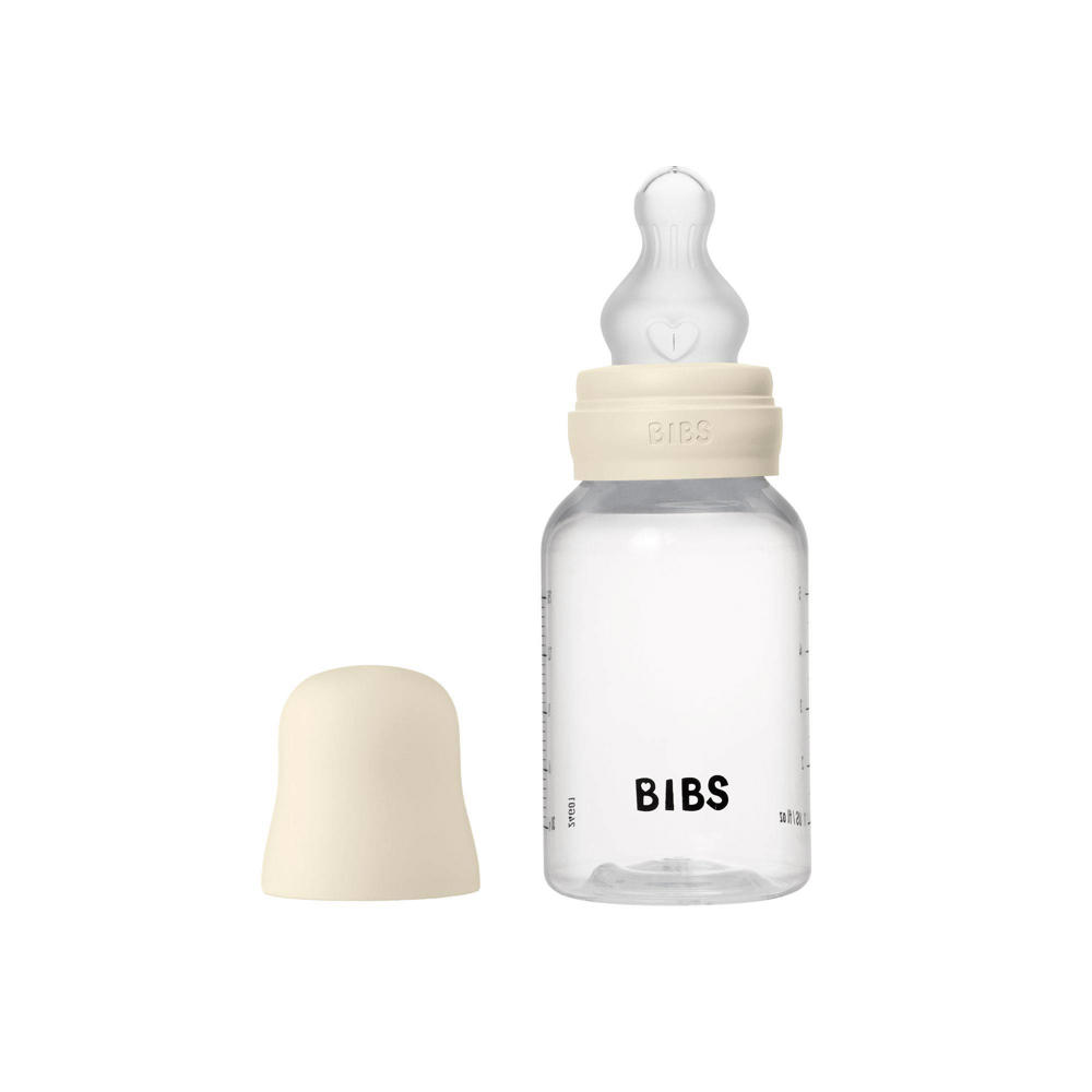 BIBS Babyfles 150 ml - Ivory - met silicone speen en opvouwbare trechtertje