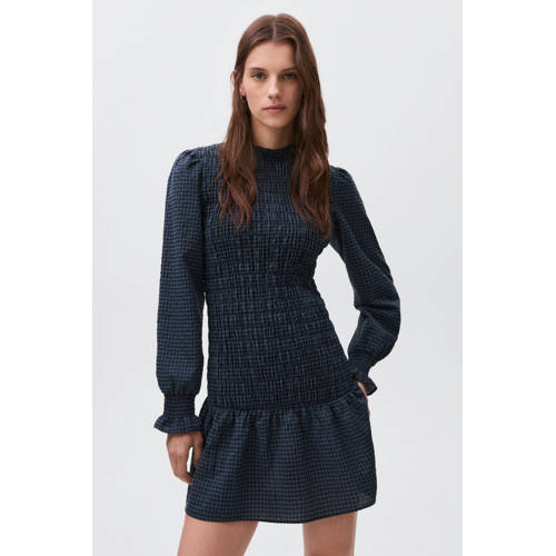 MANGO TEEN korte jurk zwart Blauw Meisjes Polyester Ronde hals Ruit - maat 172(L) afbeelding