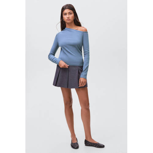 MANGO TEEN off shoulder top lichtblauw Effen - maat 172(L) afbeelding