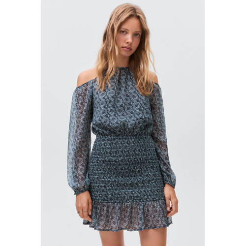 MANGO TEEN korte jurk donkerblauw Meisjes Polyester Ronde hals All over print - maat 152(XXS) afbeelding