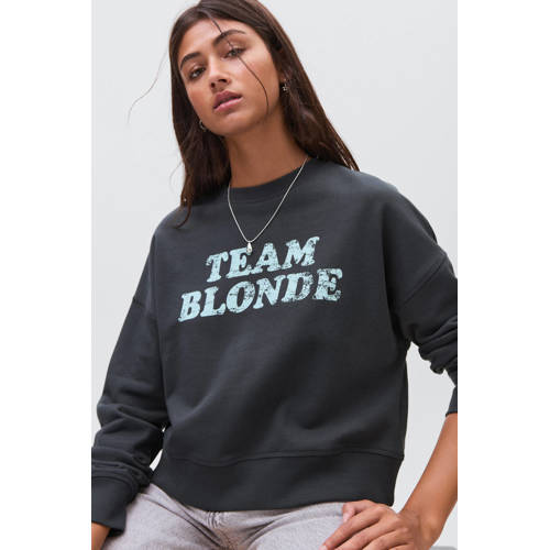 MANGO TEEN sweater antraciet Grijs Tekst - maat 172(L) afbeelding