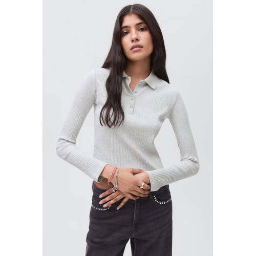MANGO TEEN polo grijs rib gebreid Meisjes Stretchkatoen Polokraag Effen - maat 152(XXS) afbeelding