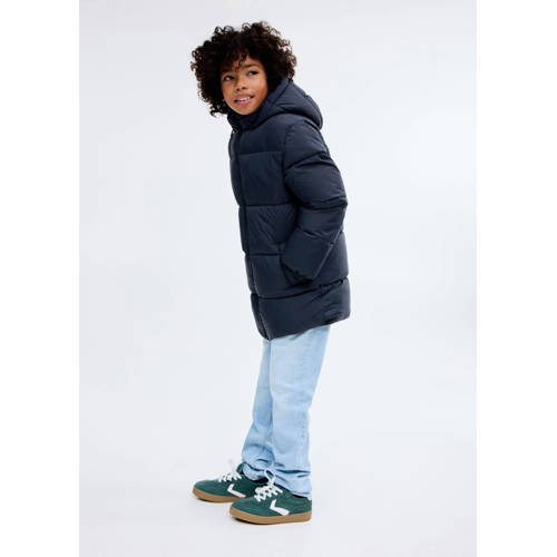 Mango Kids gewatteerde jas marineblauw Jongens Polyester Capuchon Effen - maat 122 afbeelding