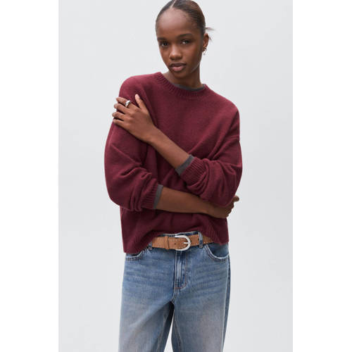 MANGO TEEN fijn gebreide trui met wol donkerrood Meisjes Polyester Ronde hals - maat 158(XS) afbeelding