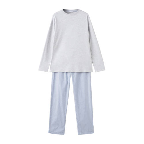 MANGO TEEN pyjama grijs/lichtblauw Meisjes Katoen Ronde hals Streep