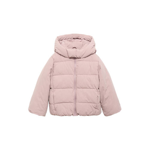 Mango Kids gewatteerde jas roze Meisjes Polyamide Capuchon Effen - maat 146 afbeelding