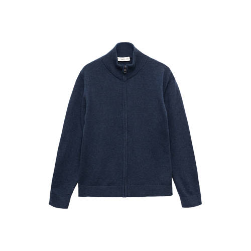 Mango Kids cardigan marine gebreid Vest Blauw Jongens Katoen Opstaande kraag - maat 164 afbeelding